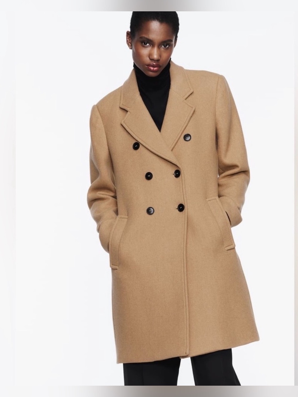 Zara Double Breasted Wool Blend Taupe Brown Coat Small BNWT